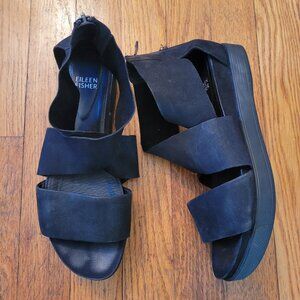 Eileen Fisher Black 8 Comfort Open Toe Sport Tumbled Leather Sneaker Sandal